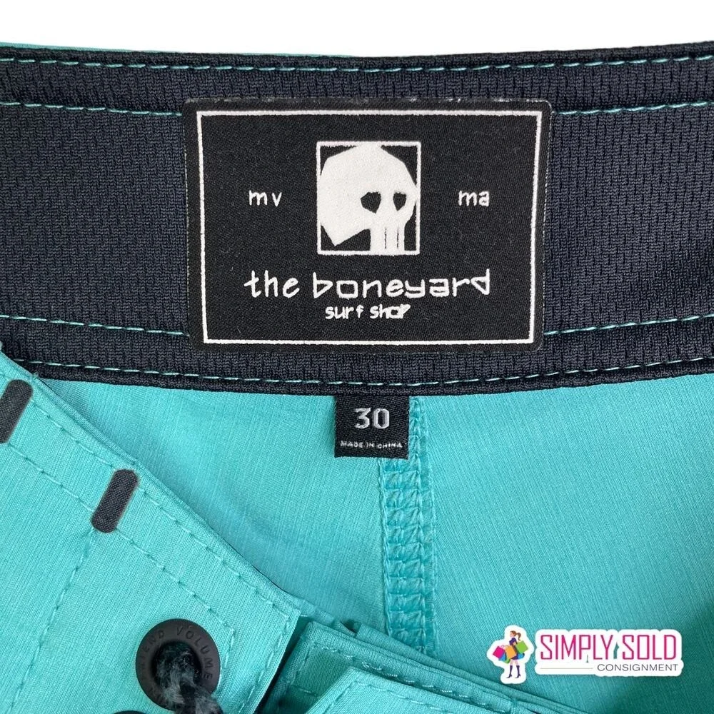 The Boneyard Surf Shop Board Shorts Men 30 Green Side Stripe Lace Up Swim Trunks